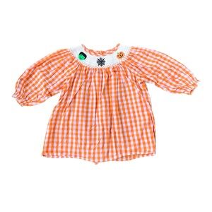 🌵Baby Girls Halloween Fall Orange & White Plaid Checkered Prairie Dress XS🌵